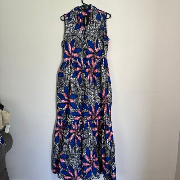 Mae Otti Blue & Pink Floral Maxi Dress Size Large - Picture 1 of 8